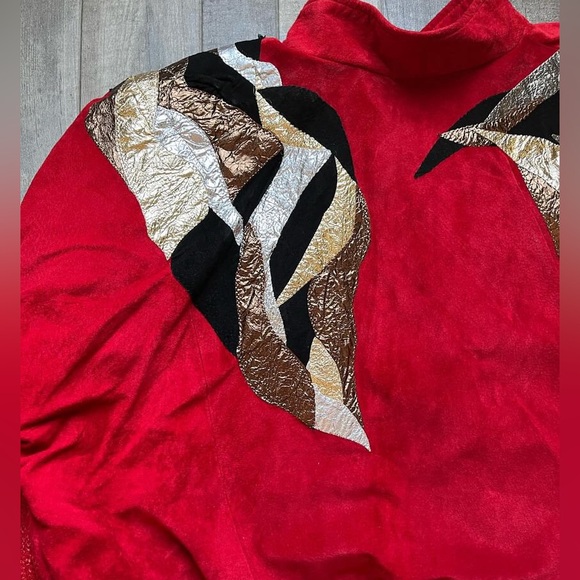 Vintage Augustina Suede and Leather Wearable Art Bomber Jacket - Size Medium - Picture 3 of 12